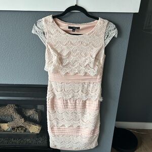 Light pink dress with lace overlay - cap sleeves